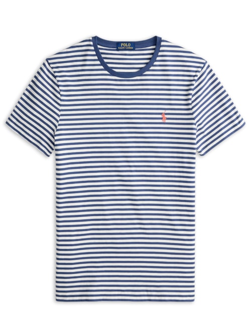 Camiseta Masculina Manga Curta Listras Slim Fit - Azul