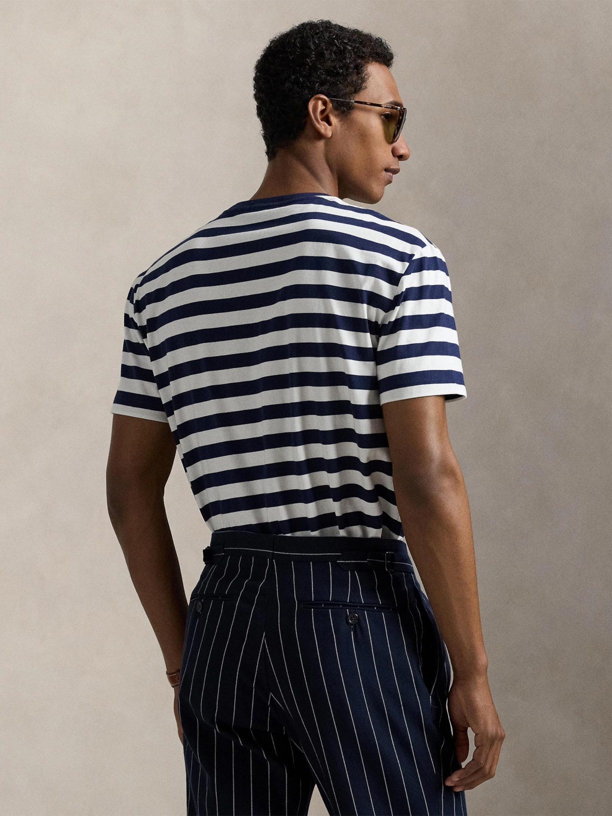 Camiseta Masculina Manga Curta Listras Slim Fit Azul Polo Ralph Lauren
