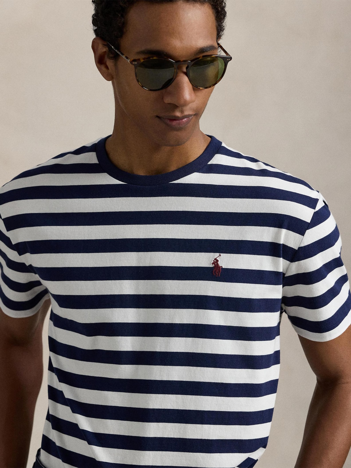 Camiseta Masculina Manga Curta Listras Slim Fit Azul Polo Ralph Lauren