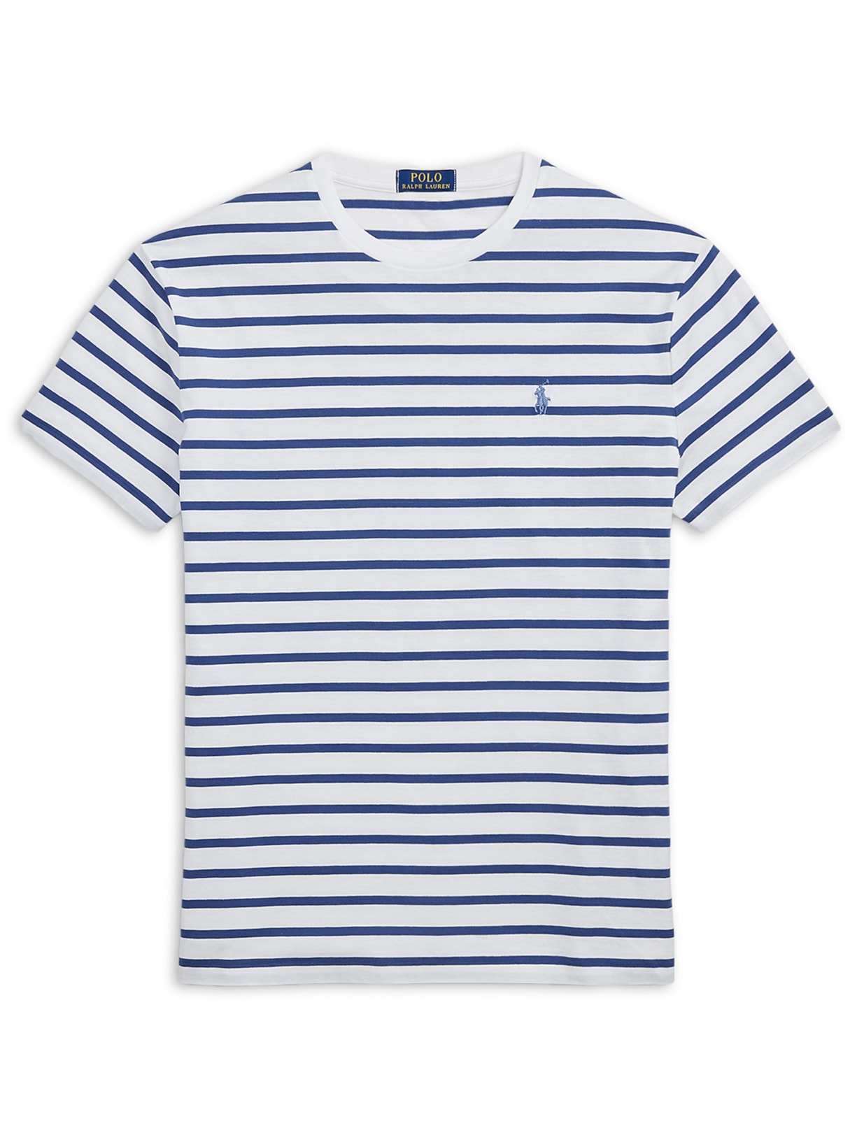 Camiseta Masculina Manga Curta Listras Slim Fit Branco Polo Ralph Lauren
