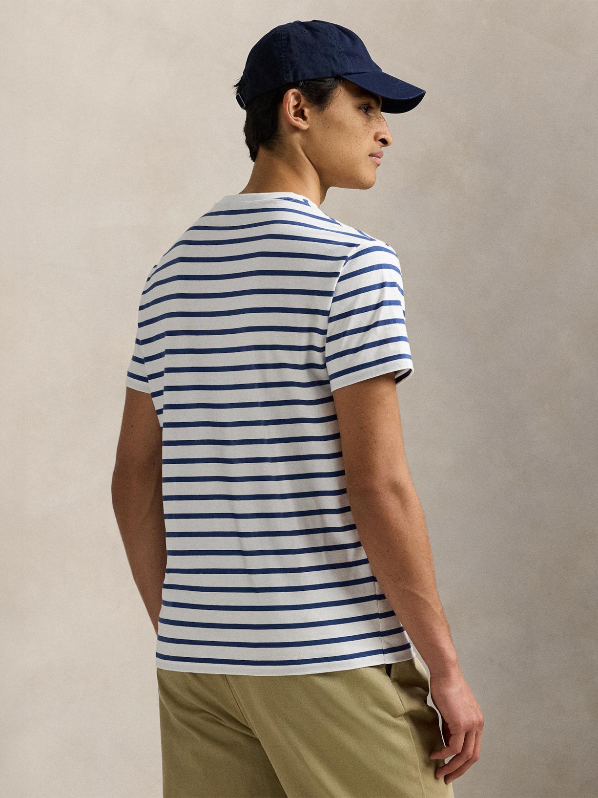 Camiseta Masculina Manga Curta Listras Slim Fit Branco Polo Ralph Lauren