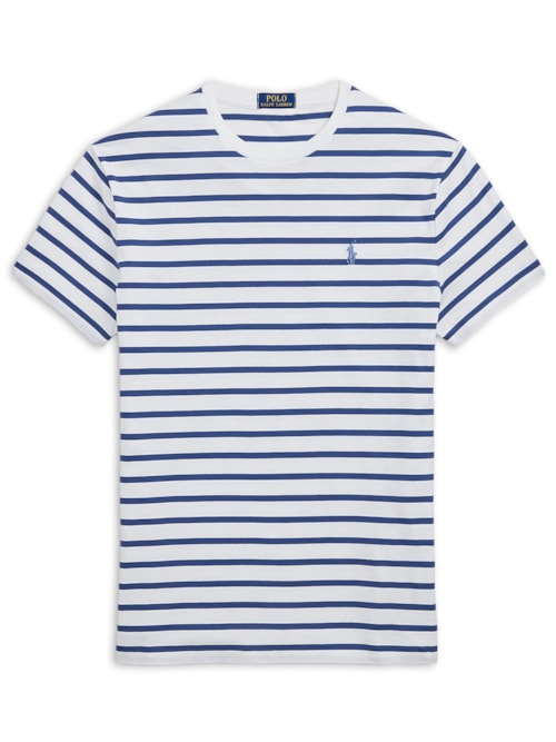Camiseta Masculina Manga Curta Listras Slim Fit - Branco