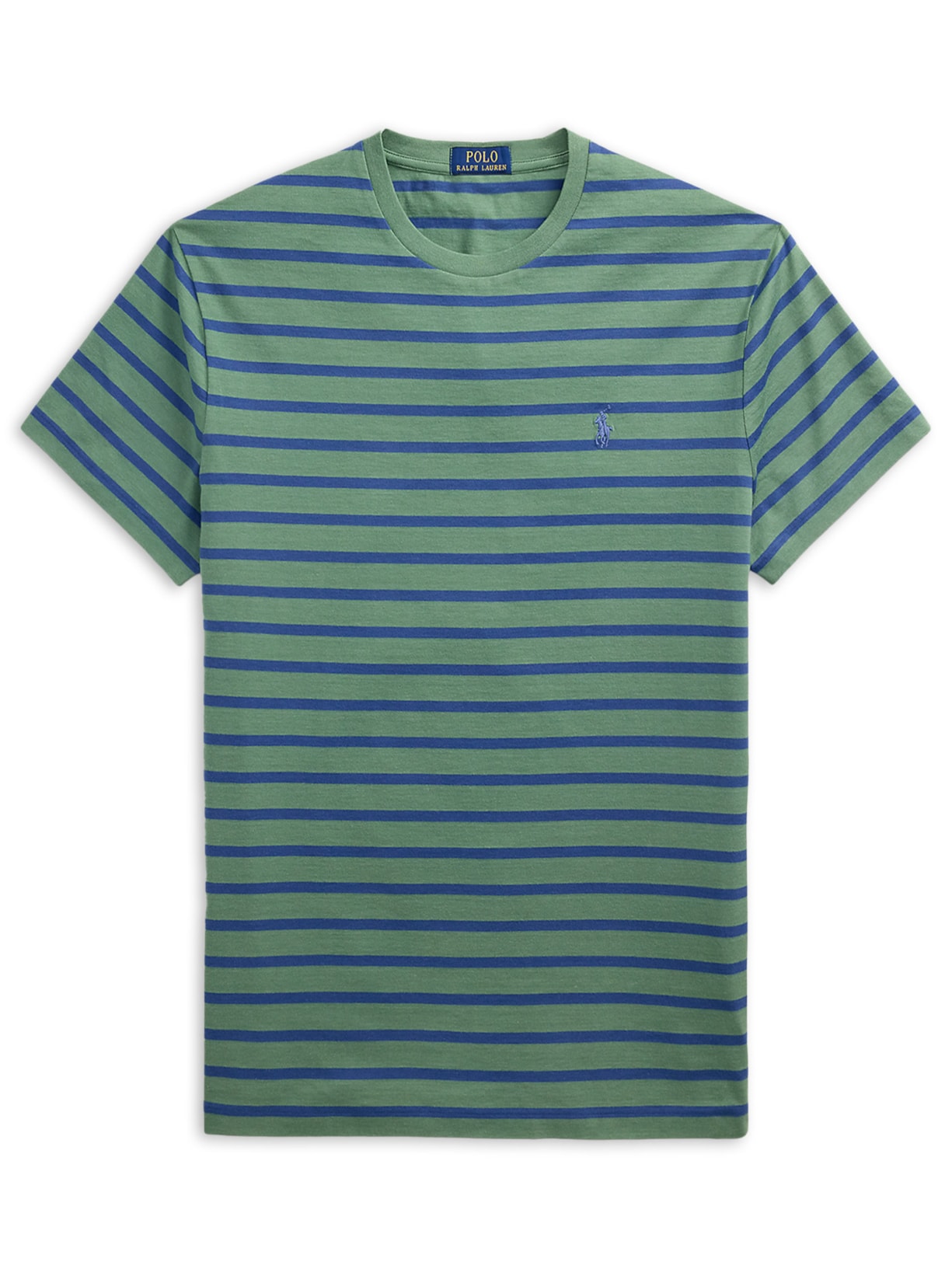 Camiseta Masculina Manga Curta Listras Slim Fit Verde Polo Ralph Lauren