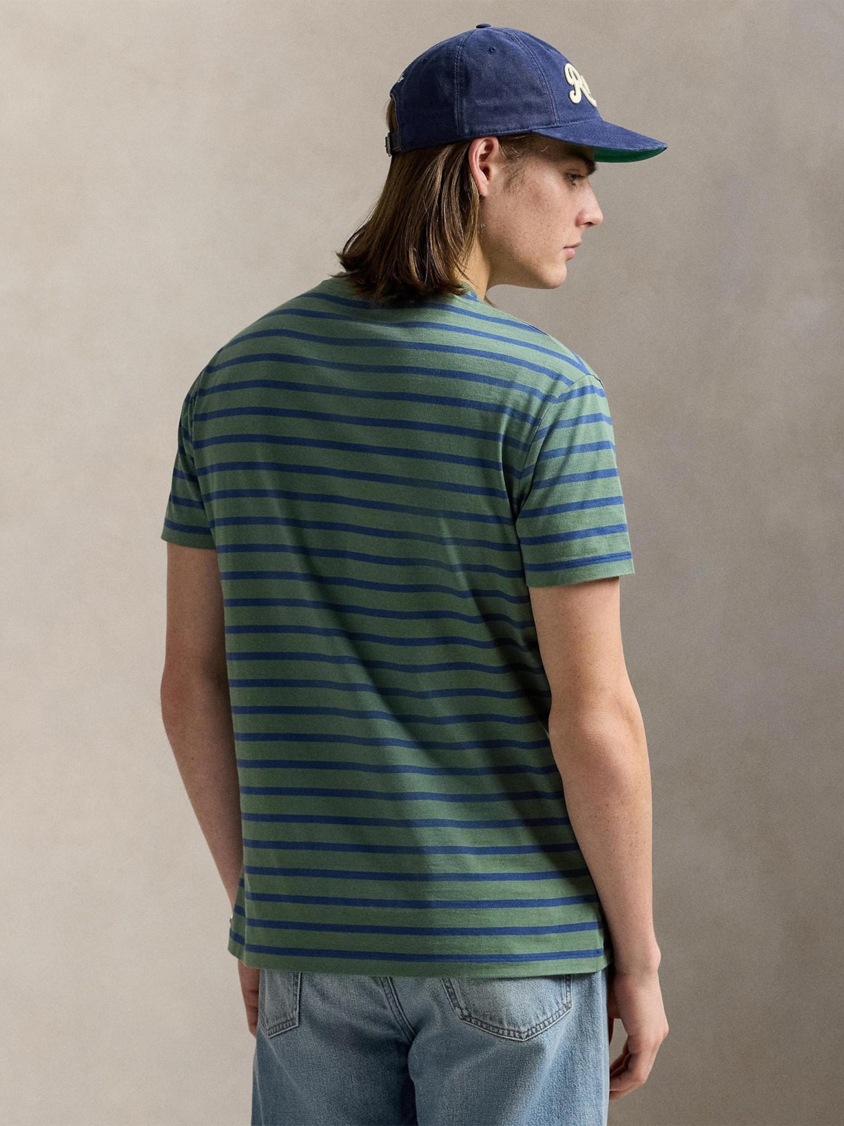 Camiseta Masculina Manga Curta Listras Slim Fit Verde Polo Ralph Lauren