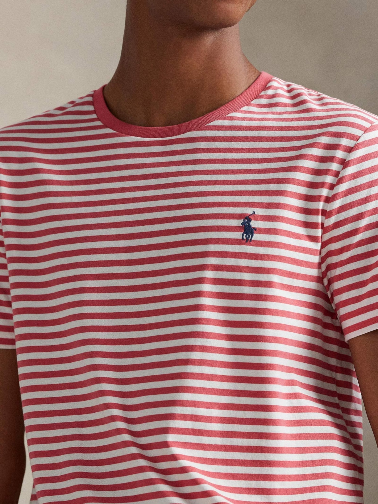 Camiseta Masculina Manga Curta Listras Slim Fit Vermelho Polo Ralph Lauren