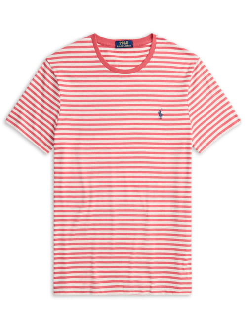 Camiseta Masculina Manga Curta Listras Slim Fit - Vermelho