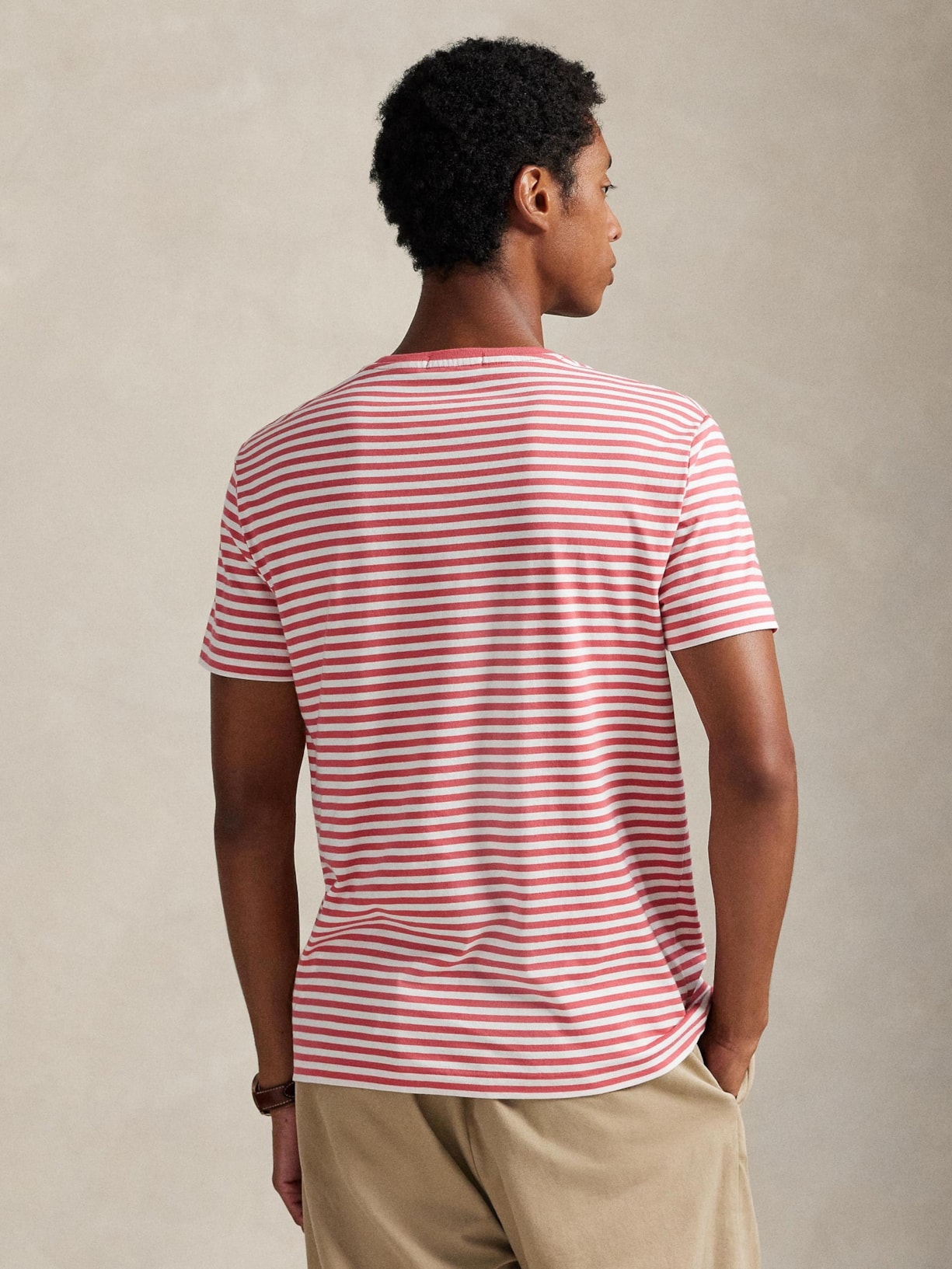 Camiseta Masculina Manga Curta Listras Slim Fit Vermelho Polo Ralph Lauren
