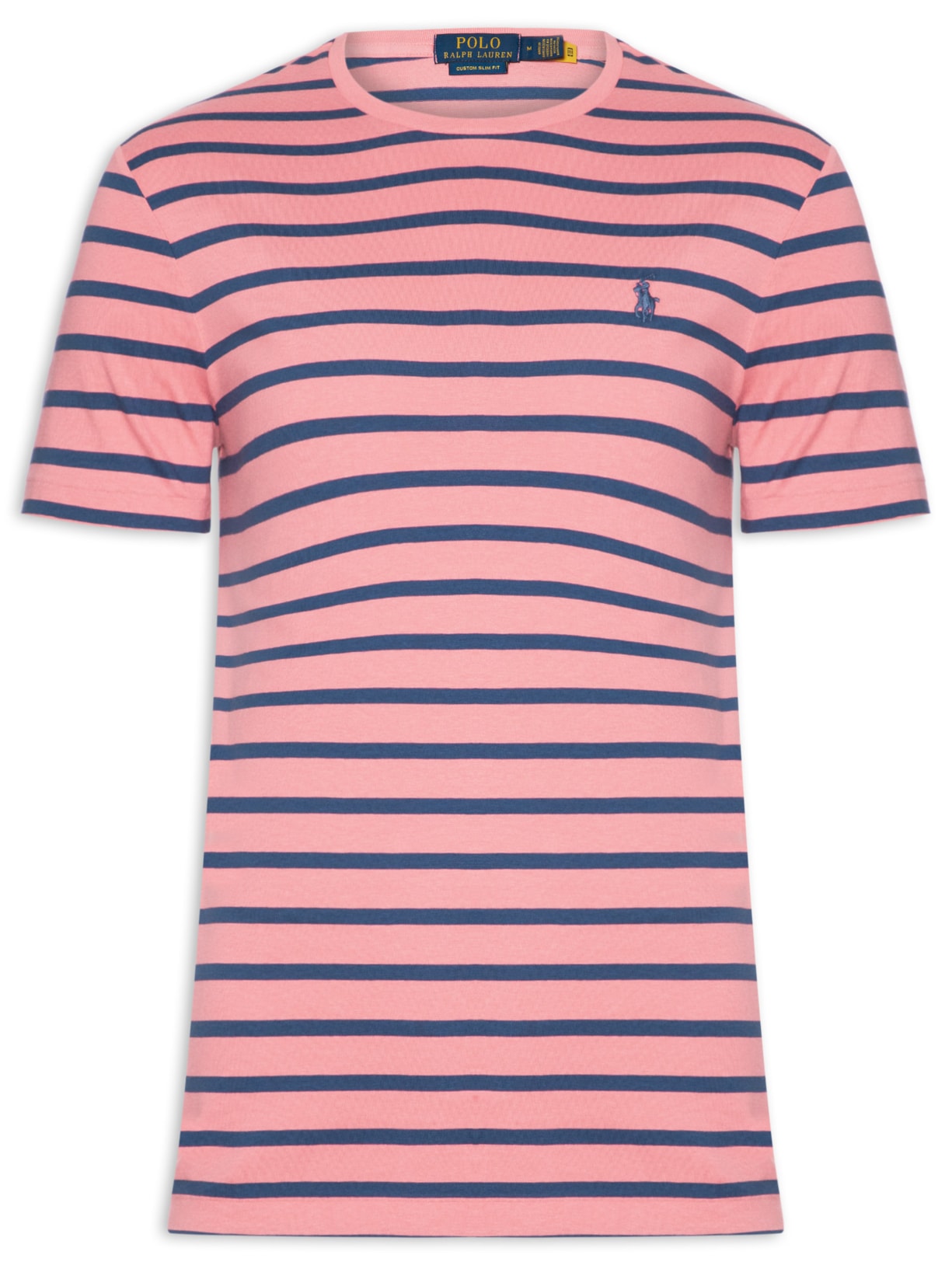 Camiseta Masculina Manga Curta Listras Slim Fit – Rosa Polo Ralph Lauren
