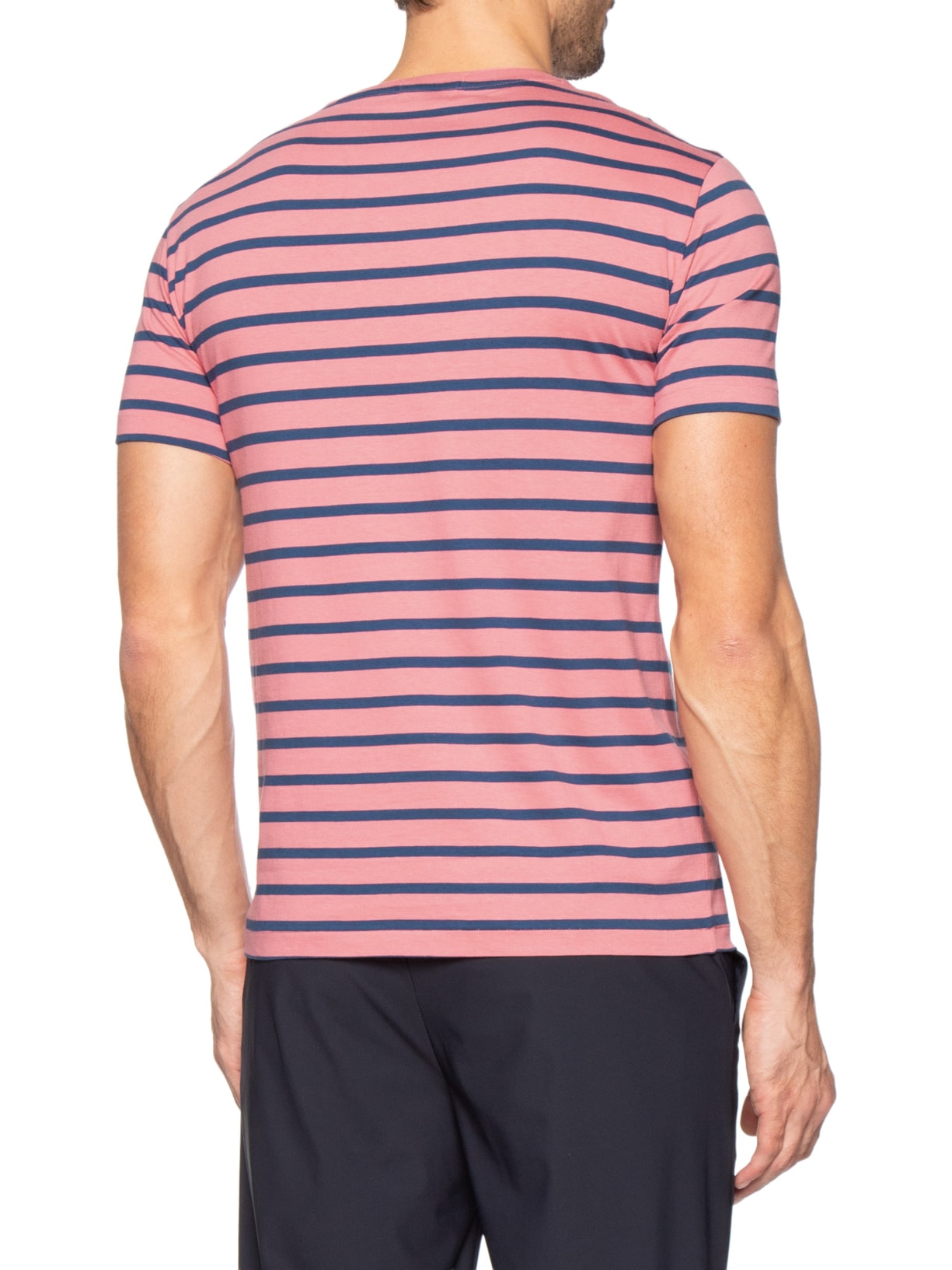 Camiseta Masculina Manga Curta Listras Slim Fit – Rosa Polo Ralph Lauren