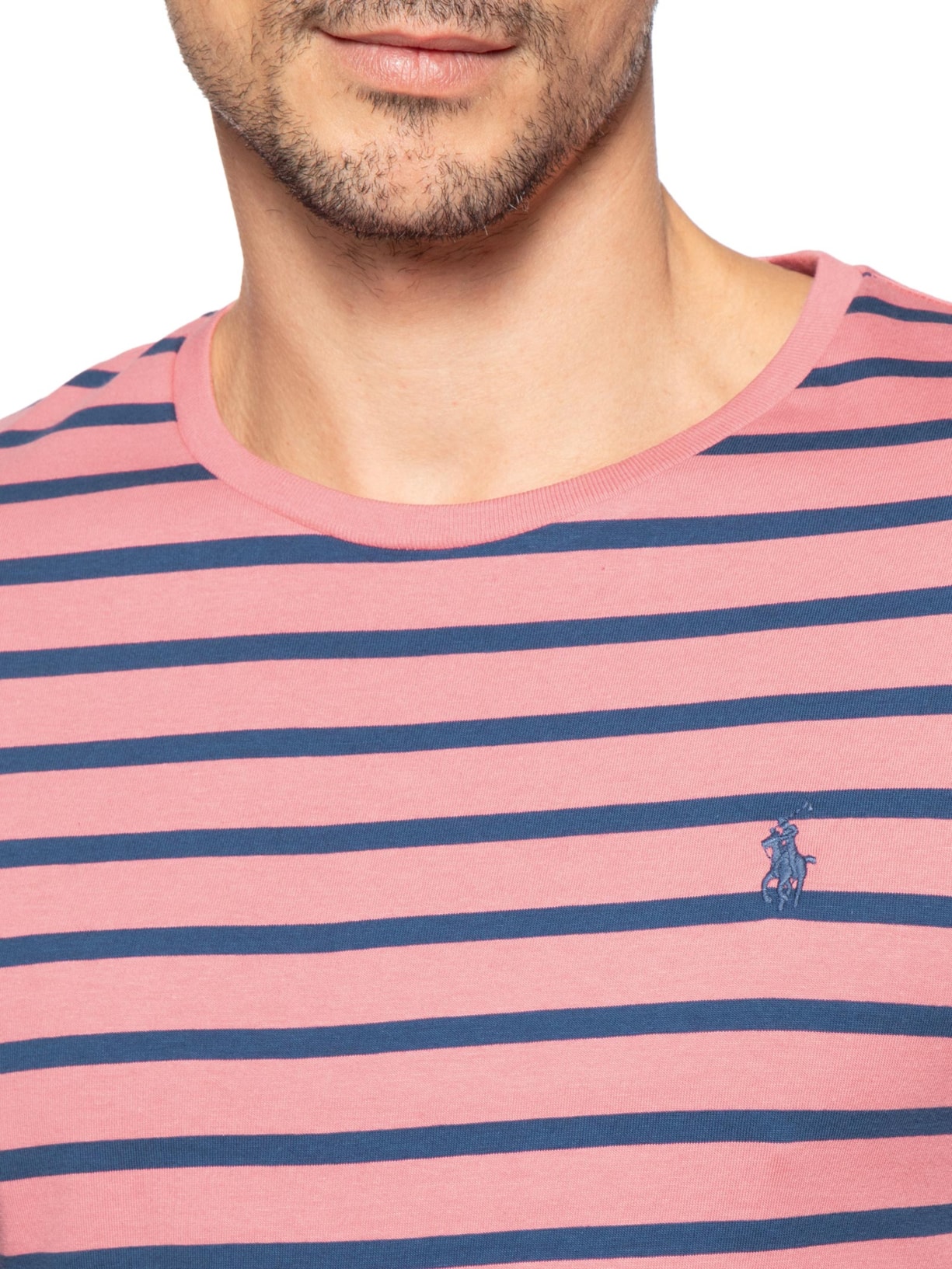 Camiseta Masculina Manga Curta Listras Slim Fit – Rosa Polo Ralph Lauren