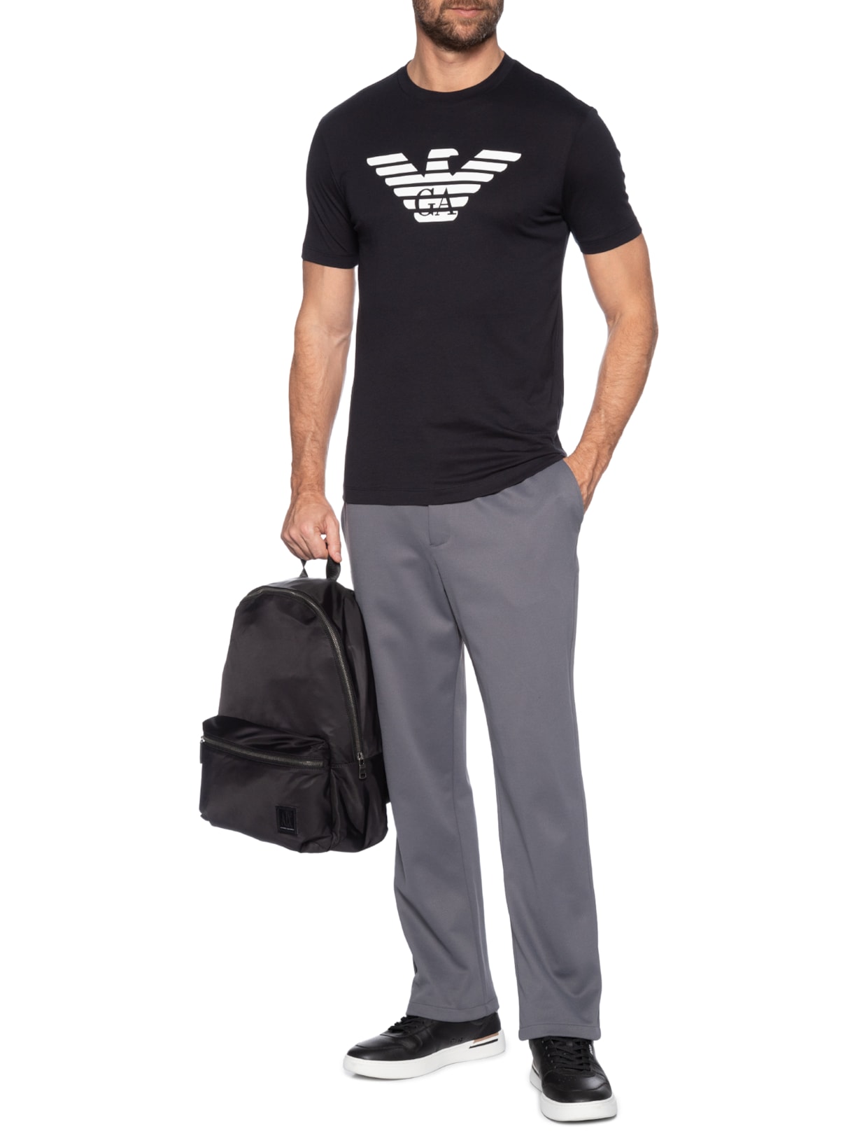 Camiseta Masculina Manga Curta Logo Azul Emporio Armani