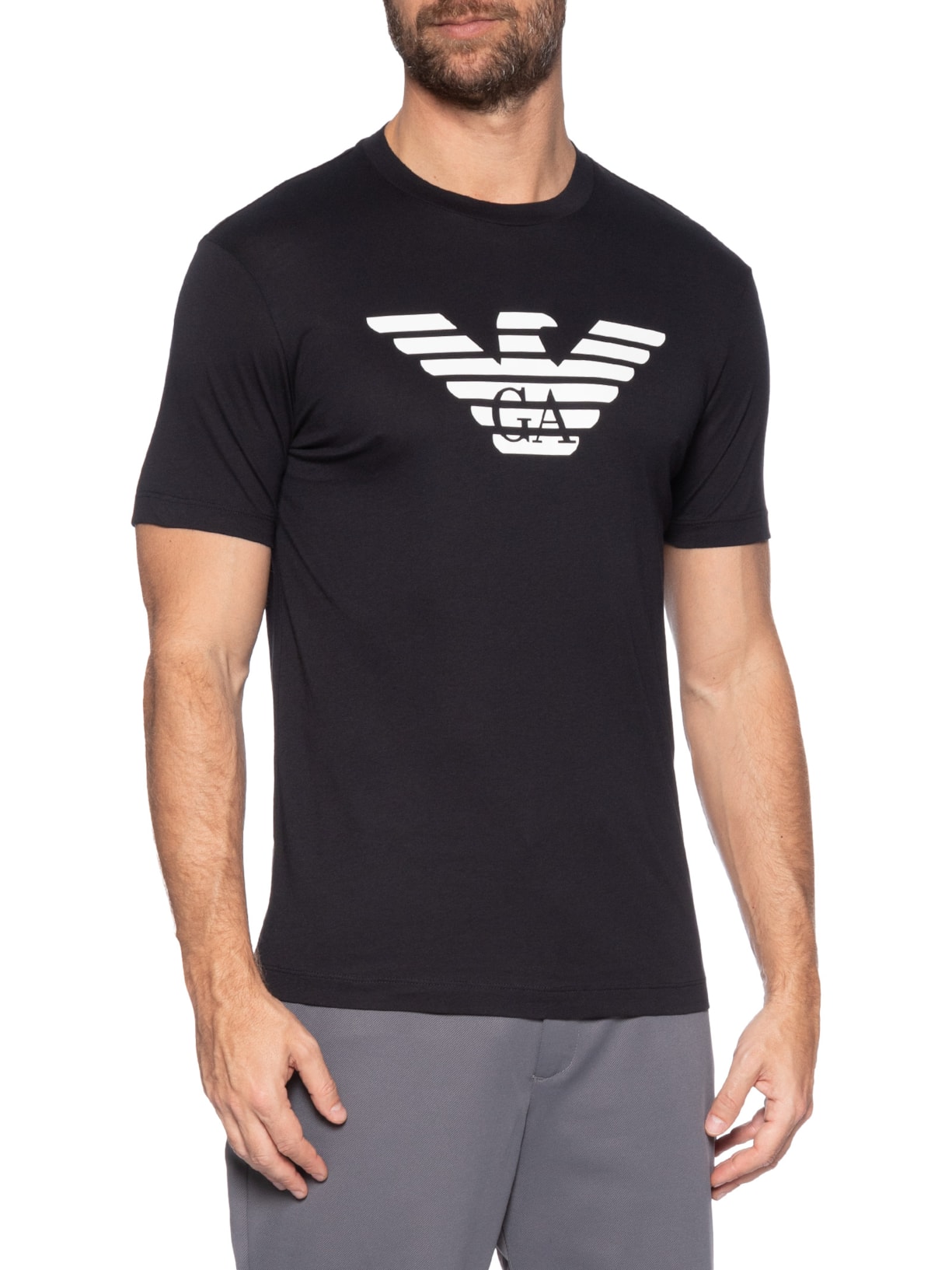 Camiseta Masculina Manga Curta Logo Azul Emporio Armani