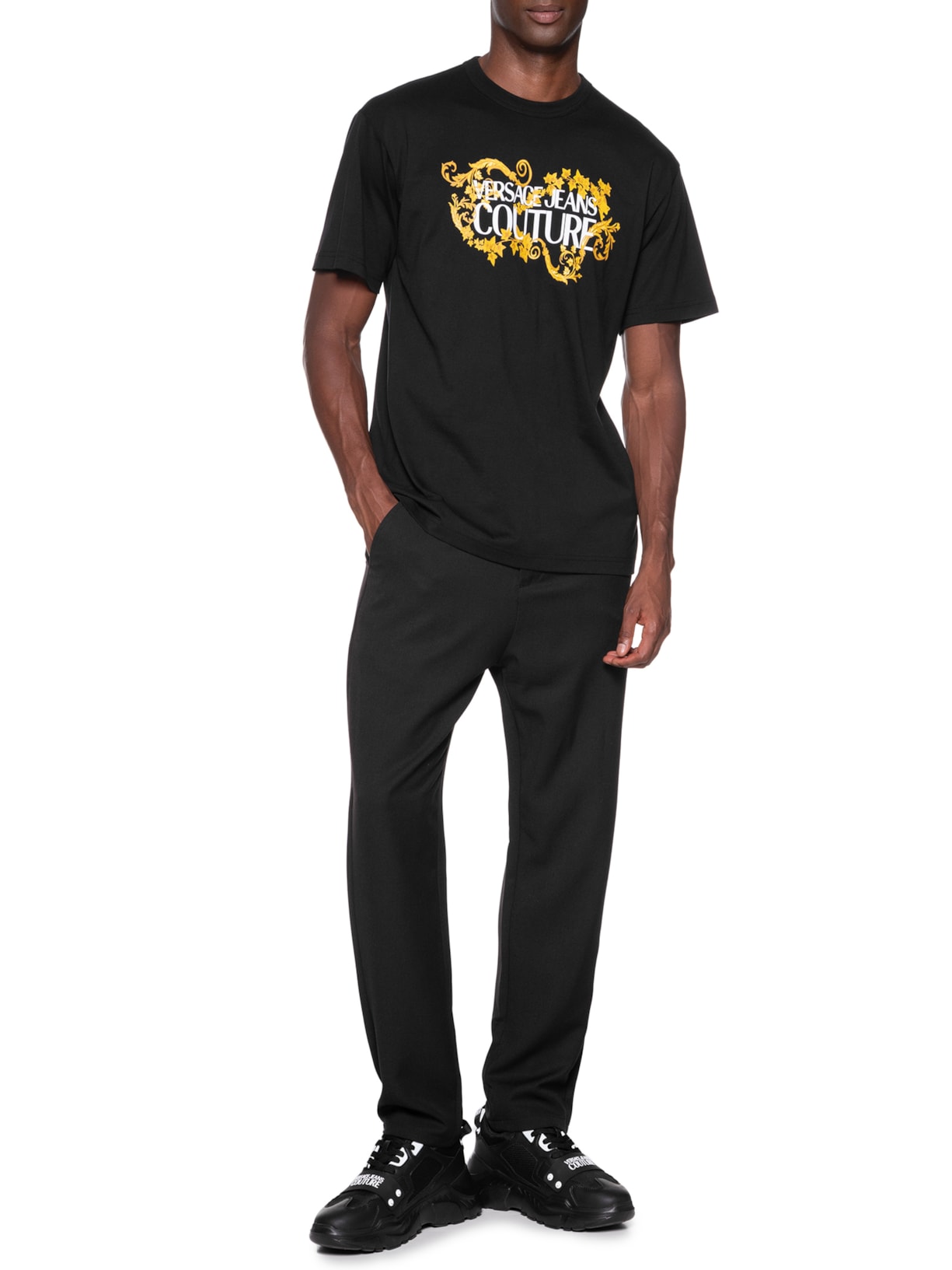 Camiseta Masculina Manga Curta Logo Barroco Preto Versace Jeans Couture