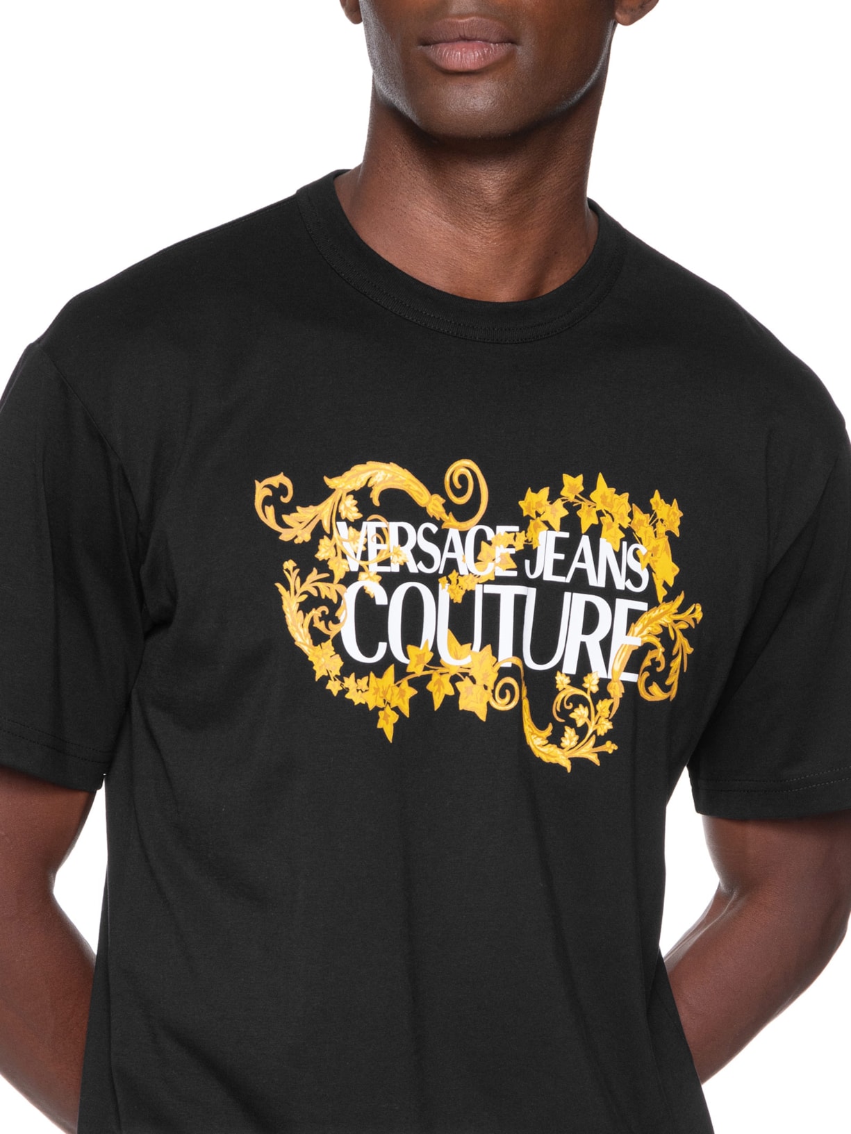 Camiseta Masculina Manga Curta Logo Barroco Preto Versace Jeans Couture