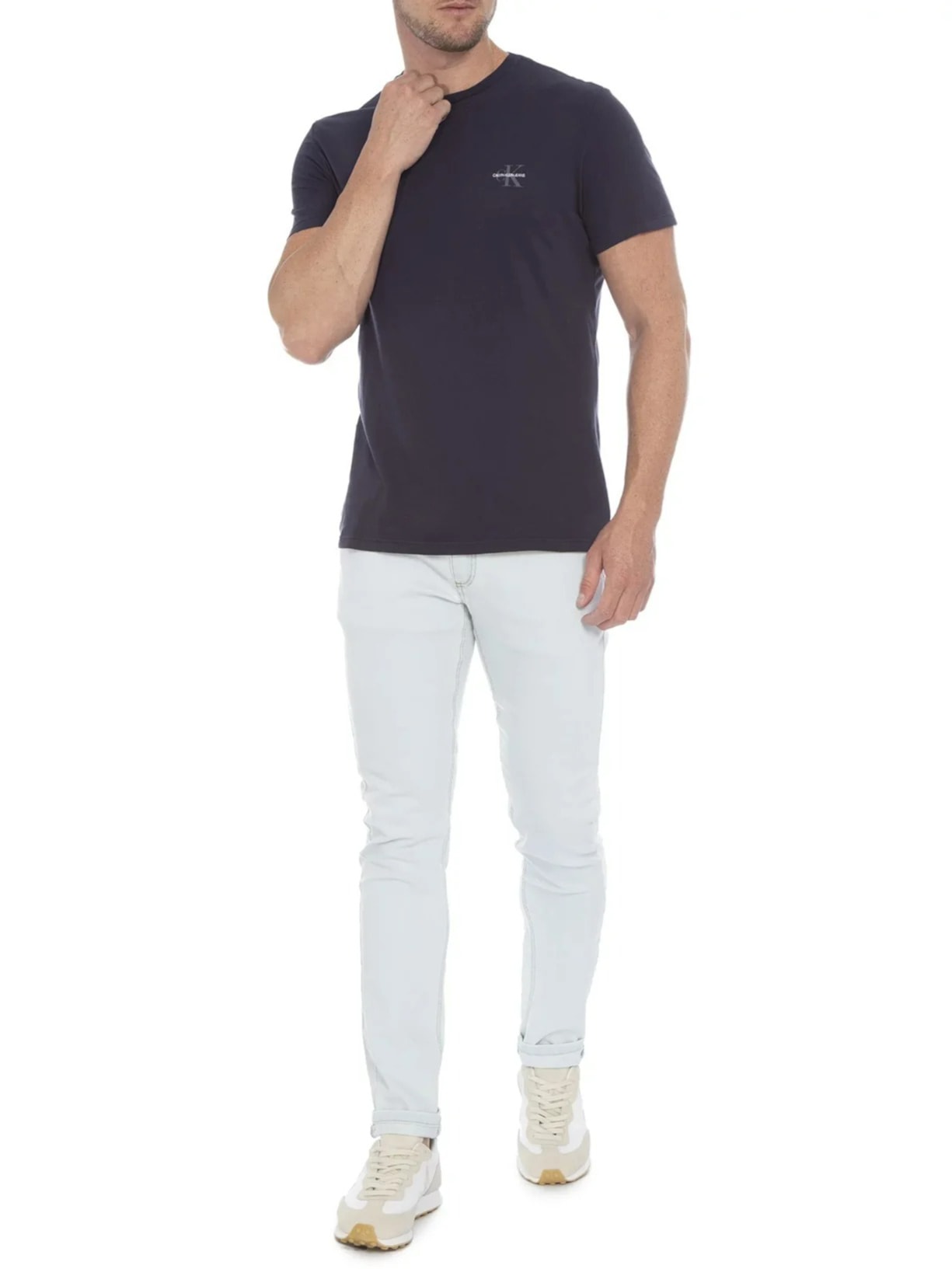 Camiseta Masculina Manga Curta Logo Básico Peito Azul Calvin Klein Jeans