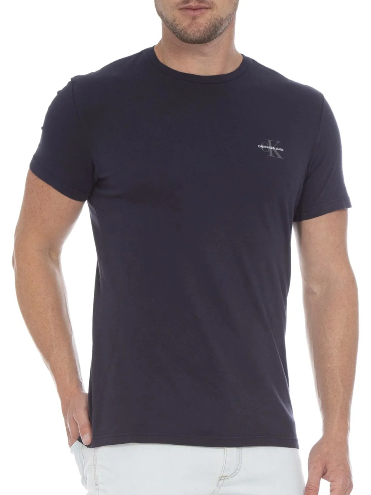 Camiseta Masculina Manga Curta Logo Básico Peito Azul Calvin Klein Jeans
