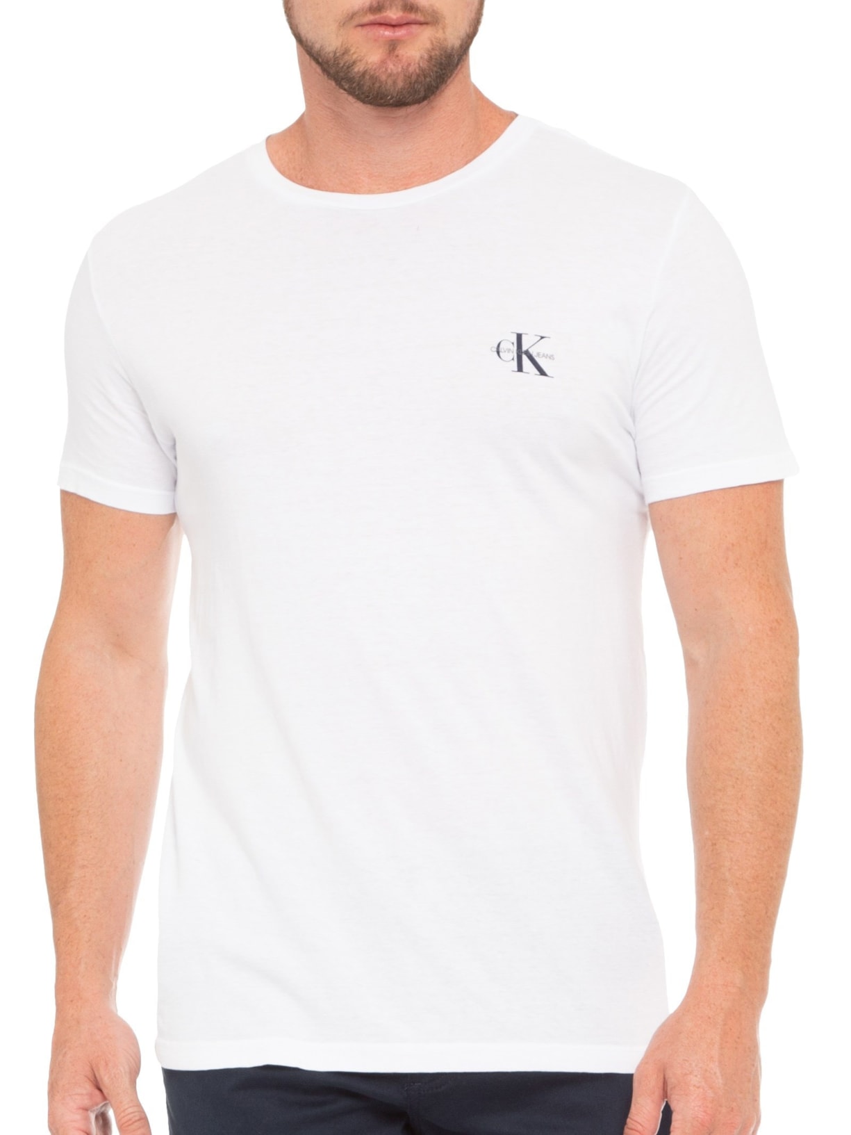 Camiseta Masculina Manga Curta Logo Básico Peito Branco Calvin Klein Jeans