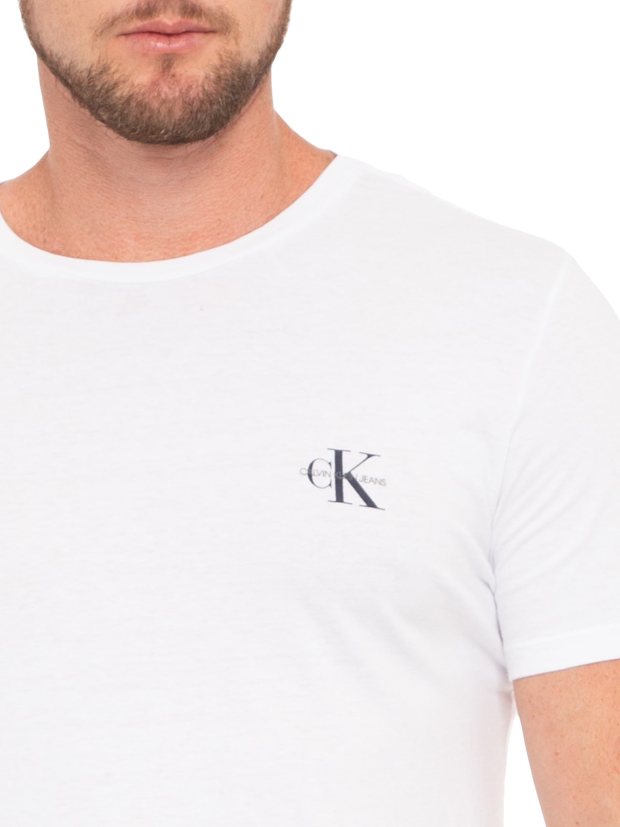 Camiseta Masculina Manga Curta Logo Básico Peito Branco Calvin Klein Jeans