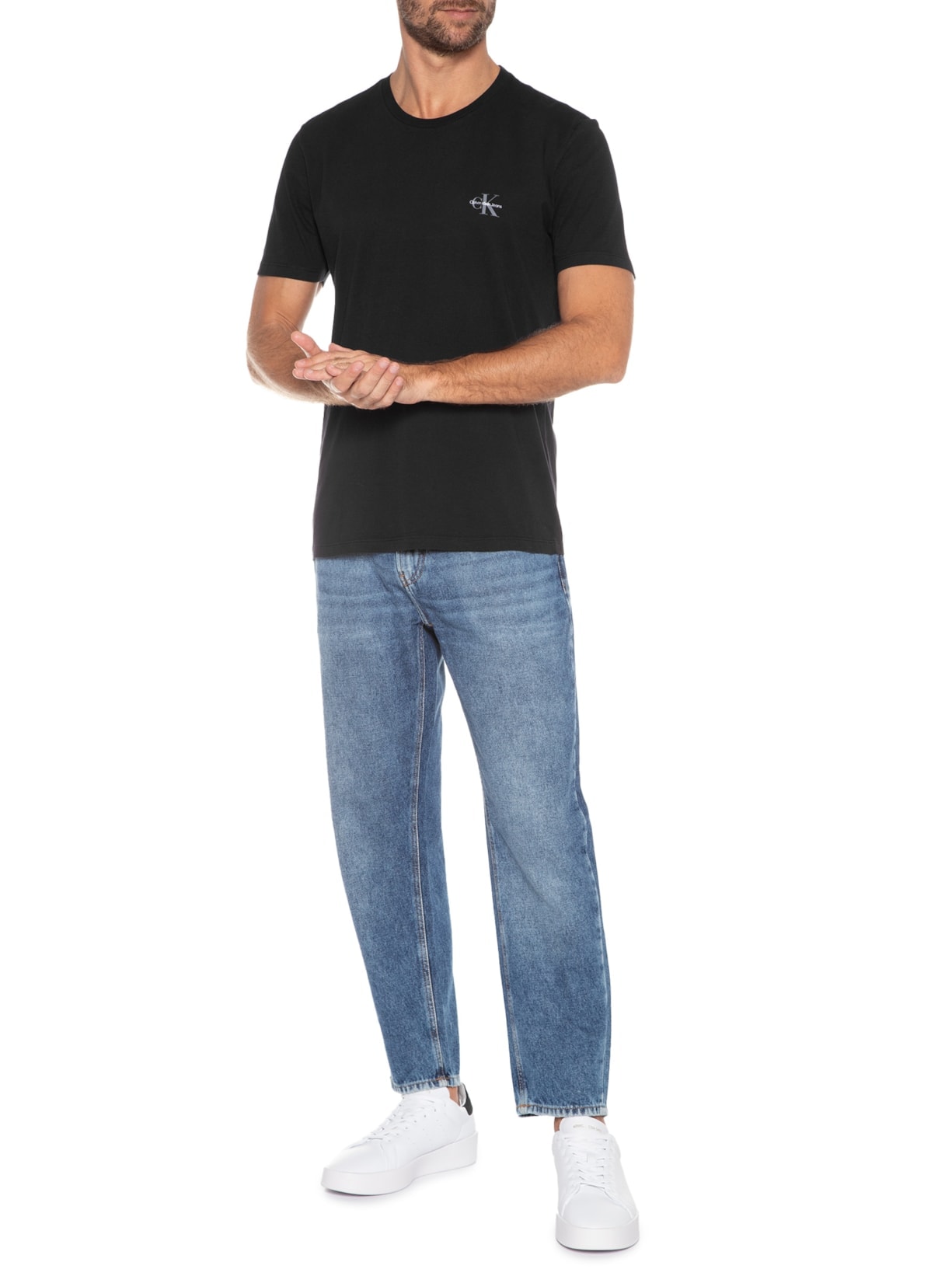 Camiseta Masculina Manga Curta Logo Básico Peito Preto Calvin Klein Jeans