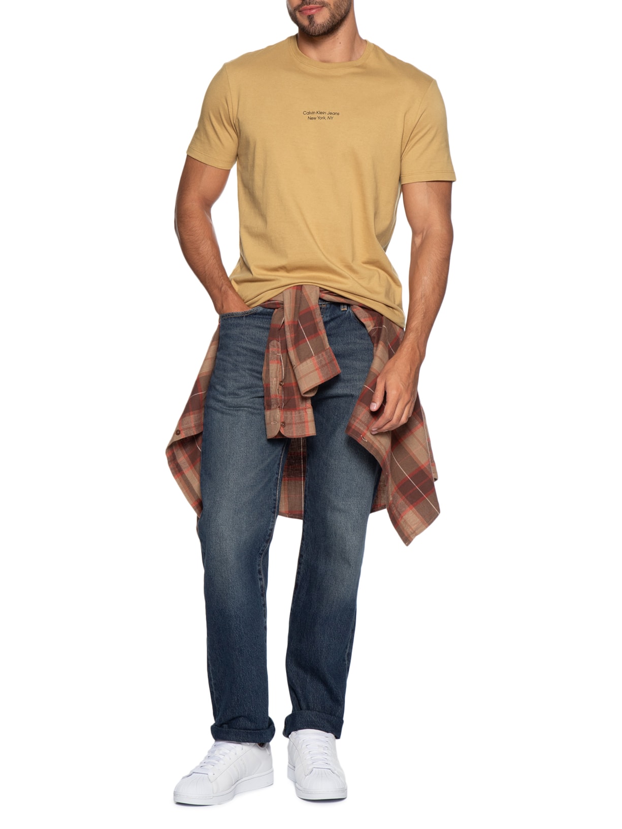 Camiseta Masculina Manga Curta Logo Bege Calvin Klein Jeans