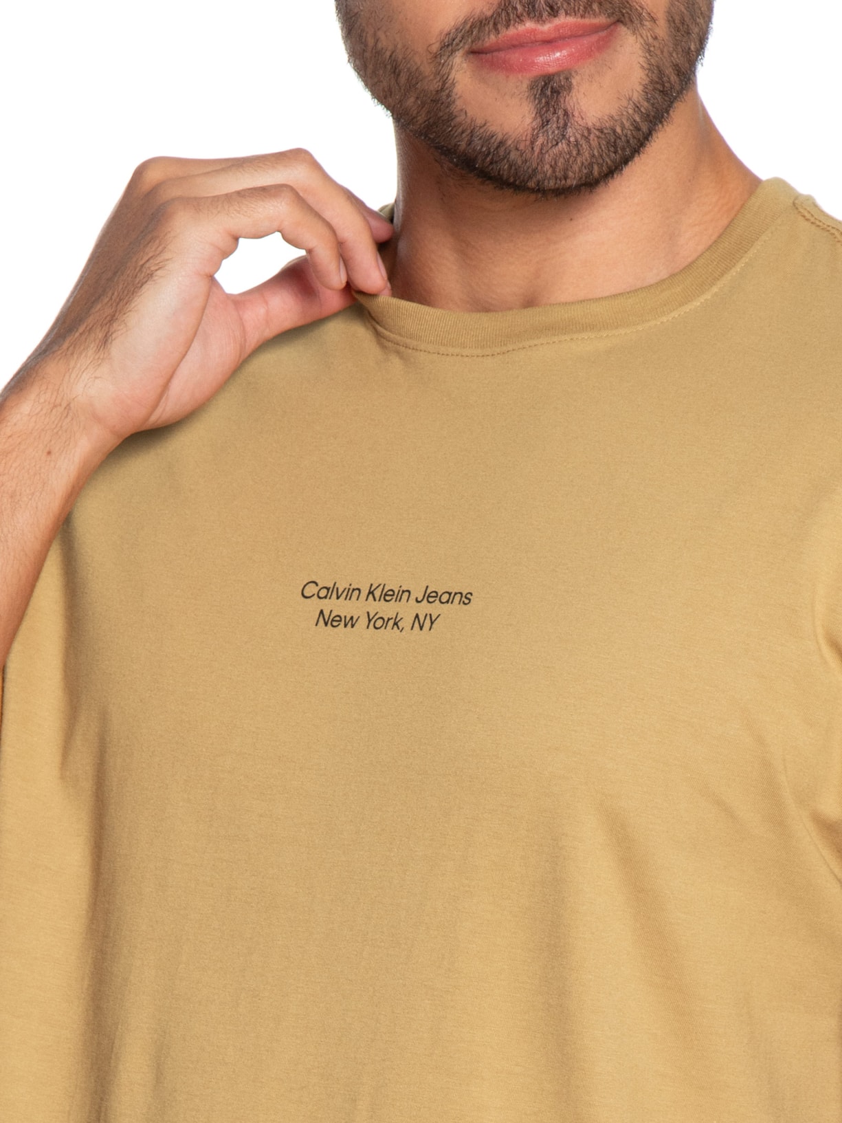 Camiseta Masculina Manga Curta Logo Bege Calvin Klein Jeans