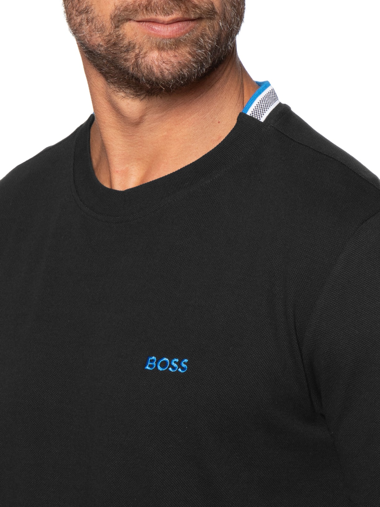 Camiseta Masculina Manga Curta Logo Bordado Preto Boss