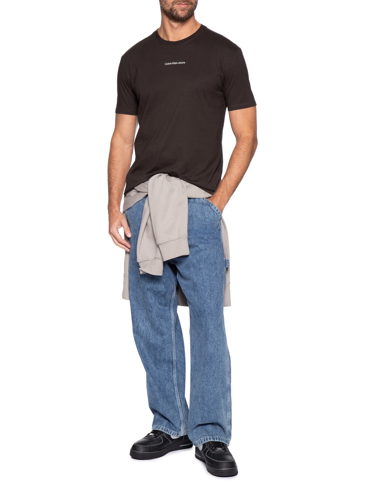 Camiseta Masculina Manga Curta Logo Centralizado Marrom Calvin Klein Jeans