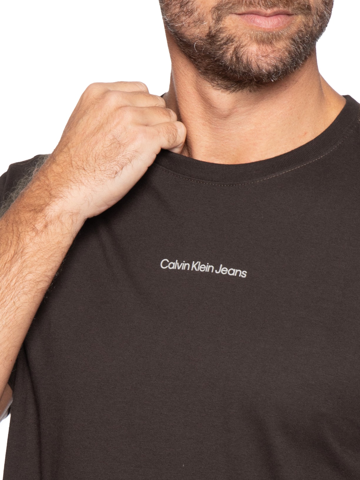 Camiseta Masculina Manga Curta Logo Centralizado Marrom Calvin Klein Jeans