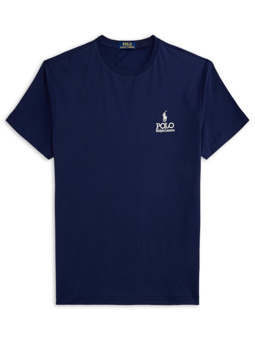 Camiseta Masculina Manga Curta Logo Deslocado - Azul