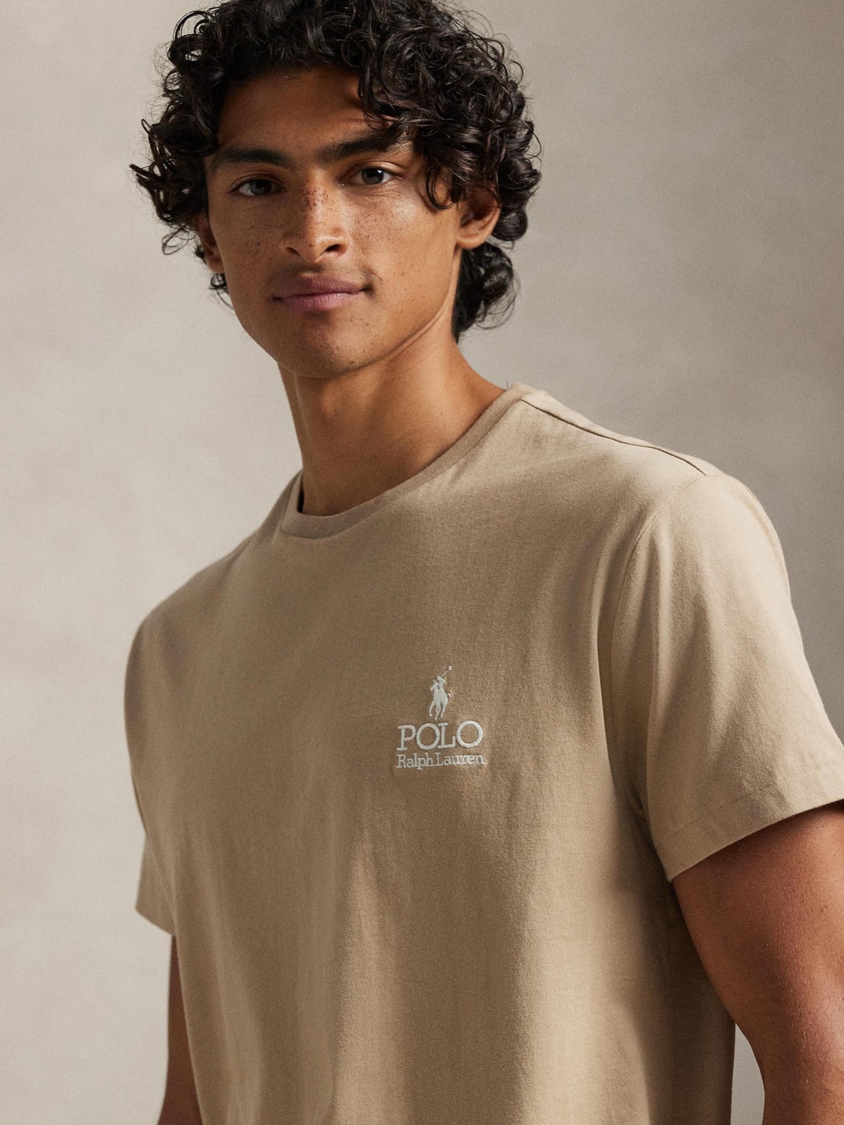 Camiseta Masculina Manga Curta Logo Deslocado Bege Polo Ralph Lauren