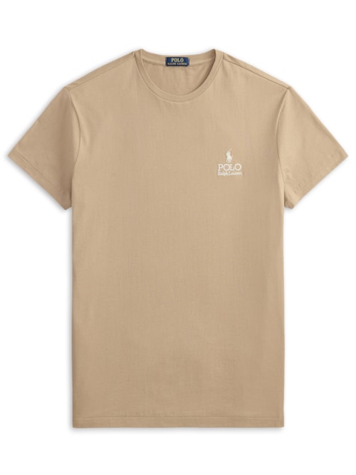 Camiseta Masculina Manga Curta Logo Deslocado - Bege