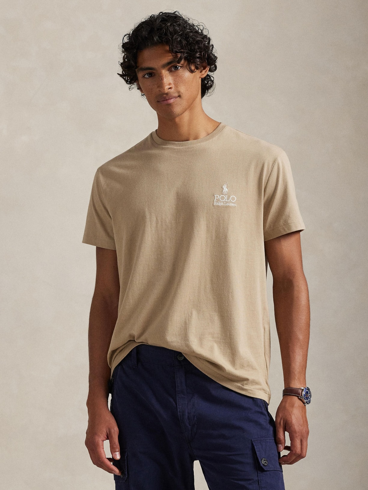 Camiseta Masculina Manga Curta Logo Deslocado Bege Polo Ralph Lauren