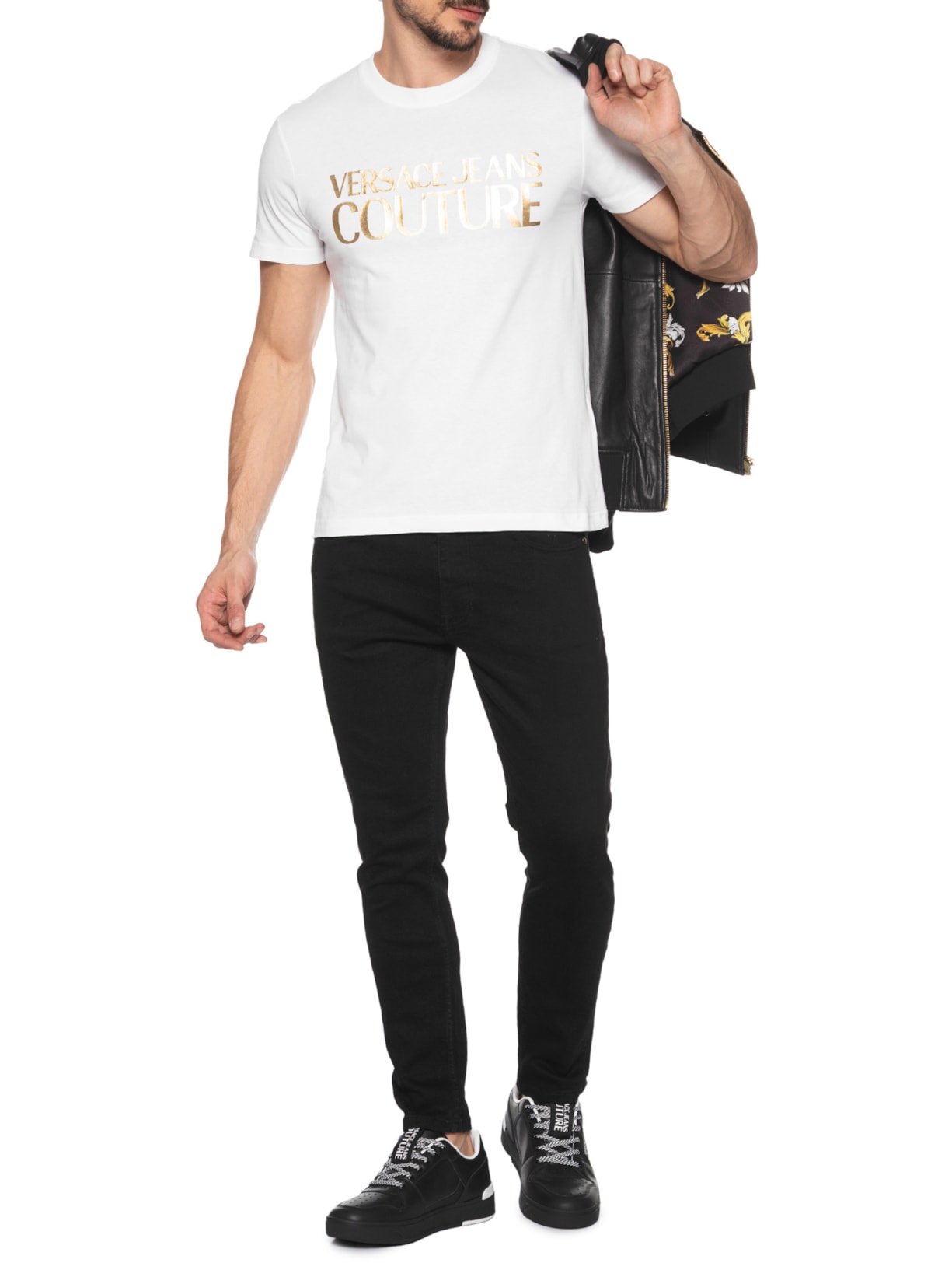 Camiseta Masculina Manga Curta Logo Foil Branco  Versace Jeans Couture