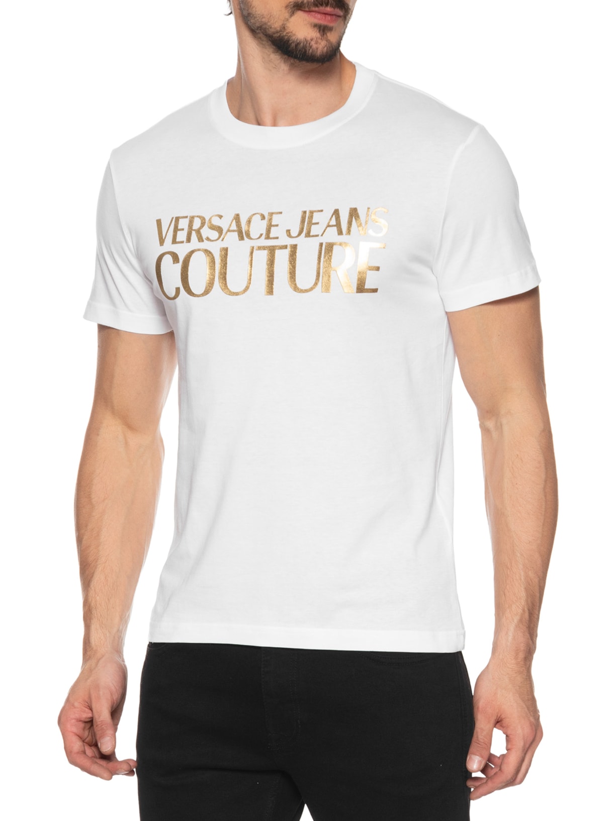Camiseta Masculina Manga Curta Logo Foil Branco  Versace Jeans Couture