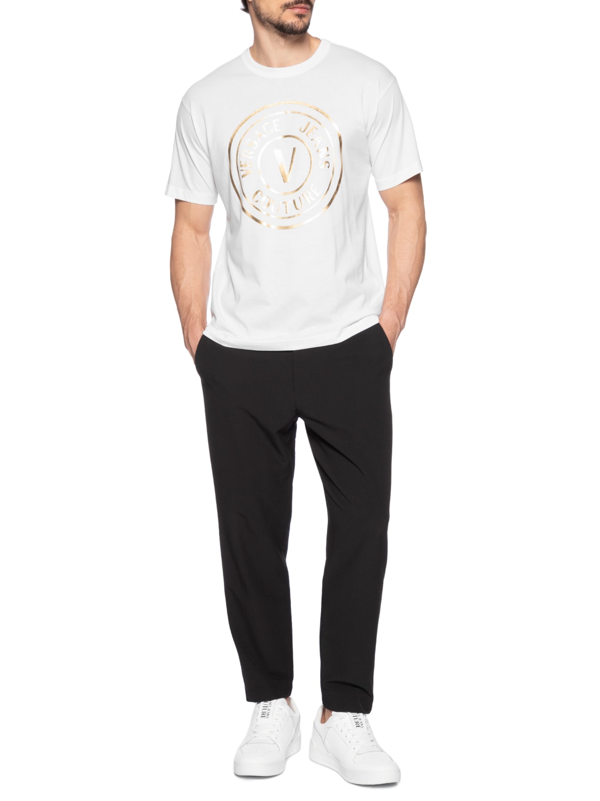 Camiseta Masculina Manga Curta Logo Foil Branco Versace Jeans Couture