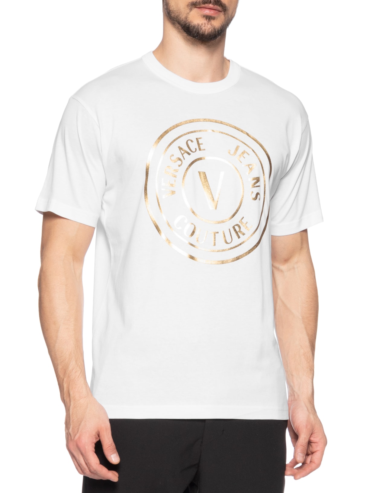 Camiseta Masculina Manga Curta Logo Foil Branco Versace Jeans Couture