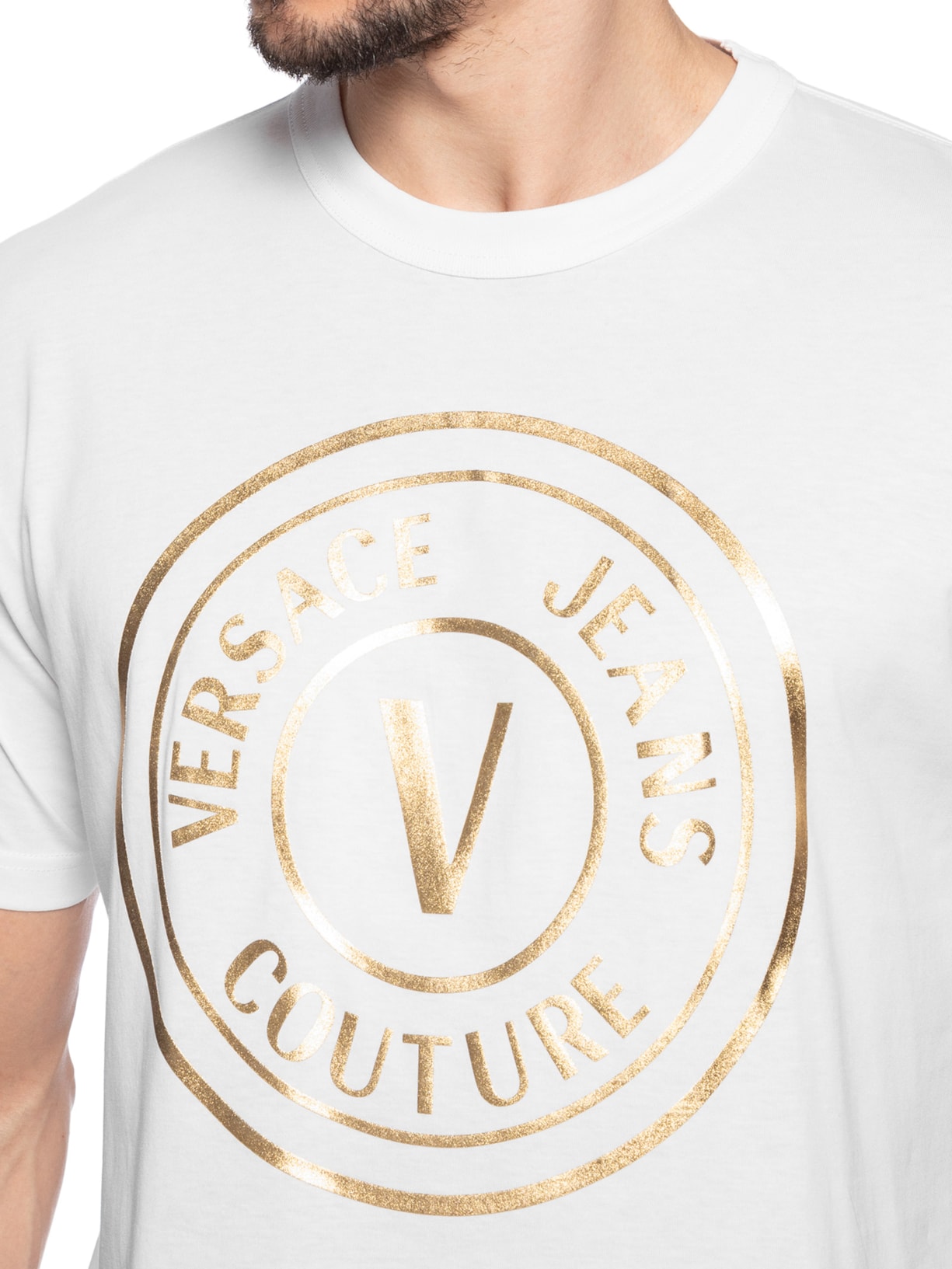 Camiseta Masculina Manga Curta Logo Foil Branco Versace Jeans Couture
