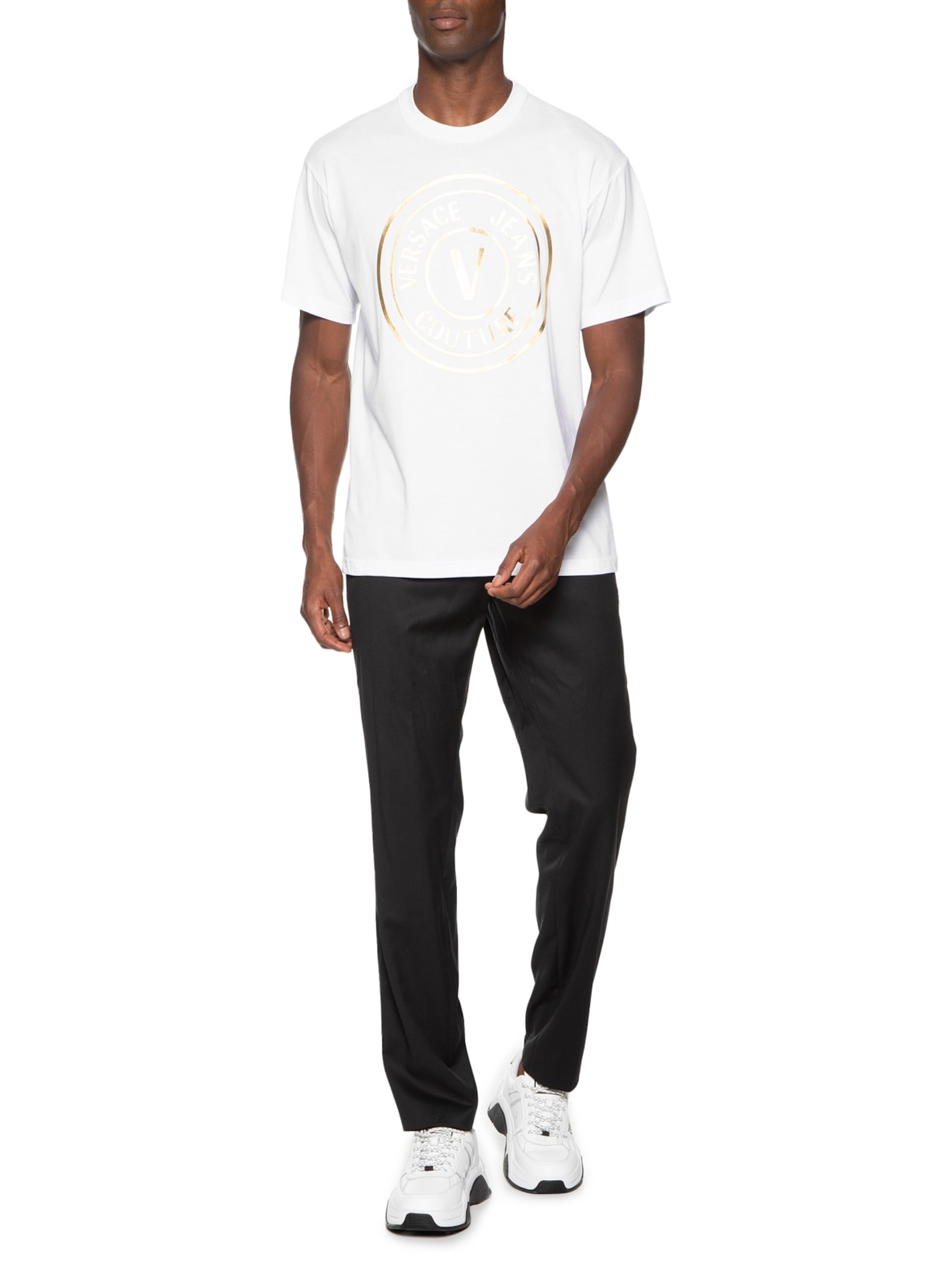 Camiseta Masculina Manga Curta Logo Foil Grande Branco Versace Jeans Couture