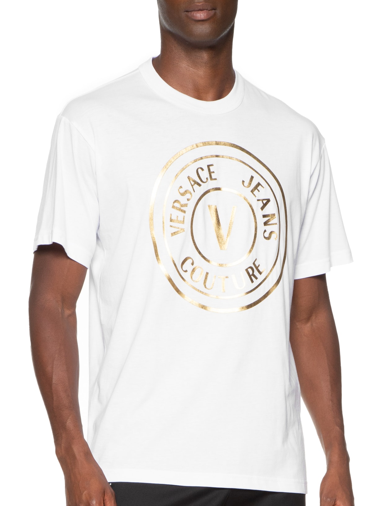 Camiseta Masculina Manga Curta Logo Foil Grande Branco Versace Jeans Couture