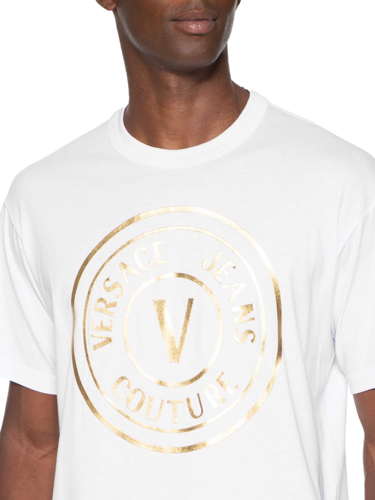 Camiseta Masculina Manga Curta Logo Foil Grande Branco Versace Jeans Couture