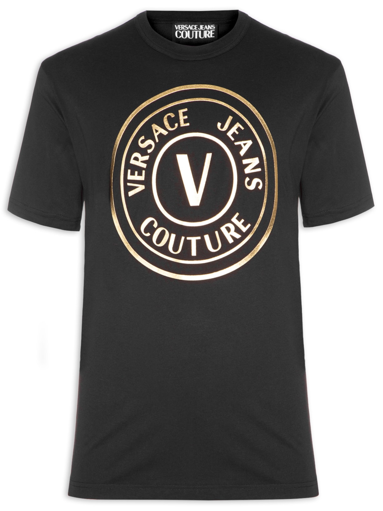 Camiseta Masculina Manga Curta Logo Foil Grande Preto Versace Jeans Couture