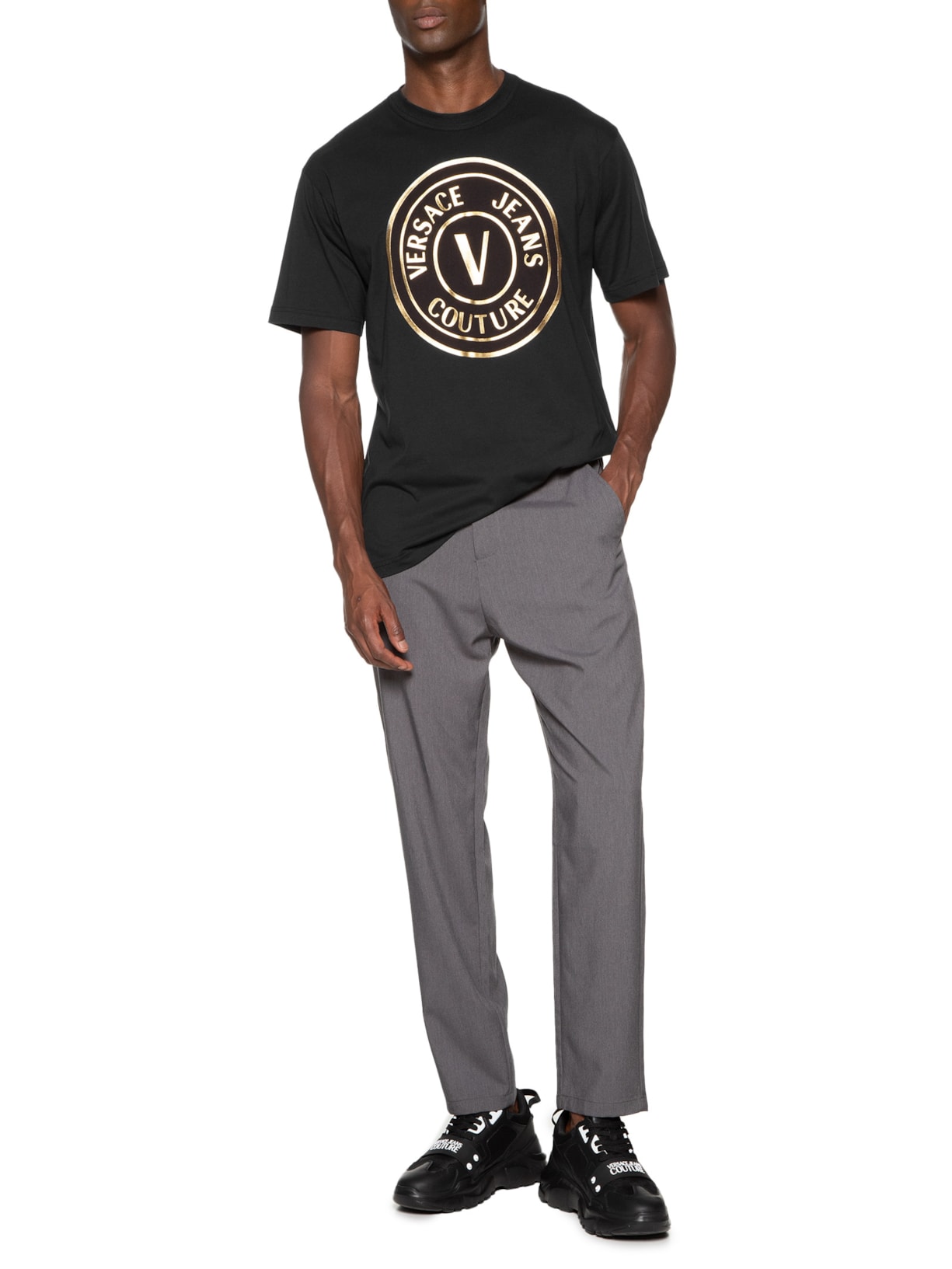 Camiseta Masculina Manga Curta Logo Foil Grande Preto Versace Jeans Couture