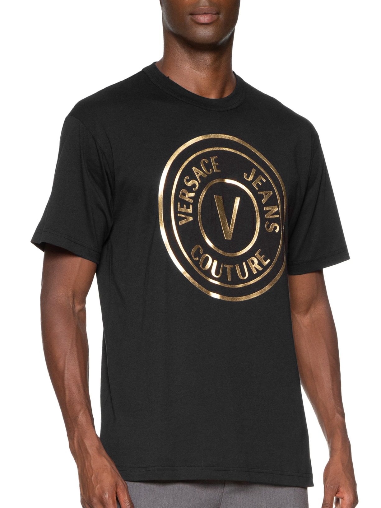 Camiseta Masculina Manga Curta Logo Foil Grande Preto Versace Jeans Couture