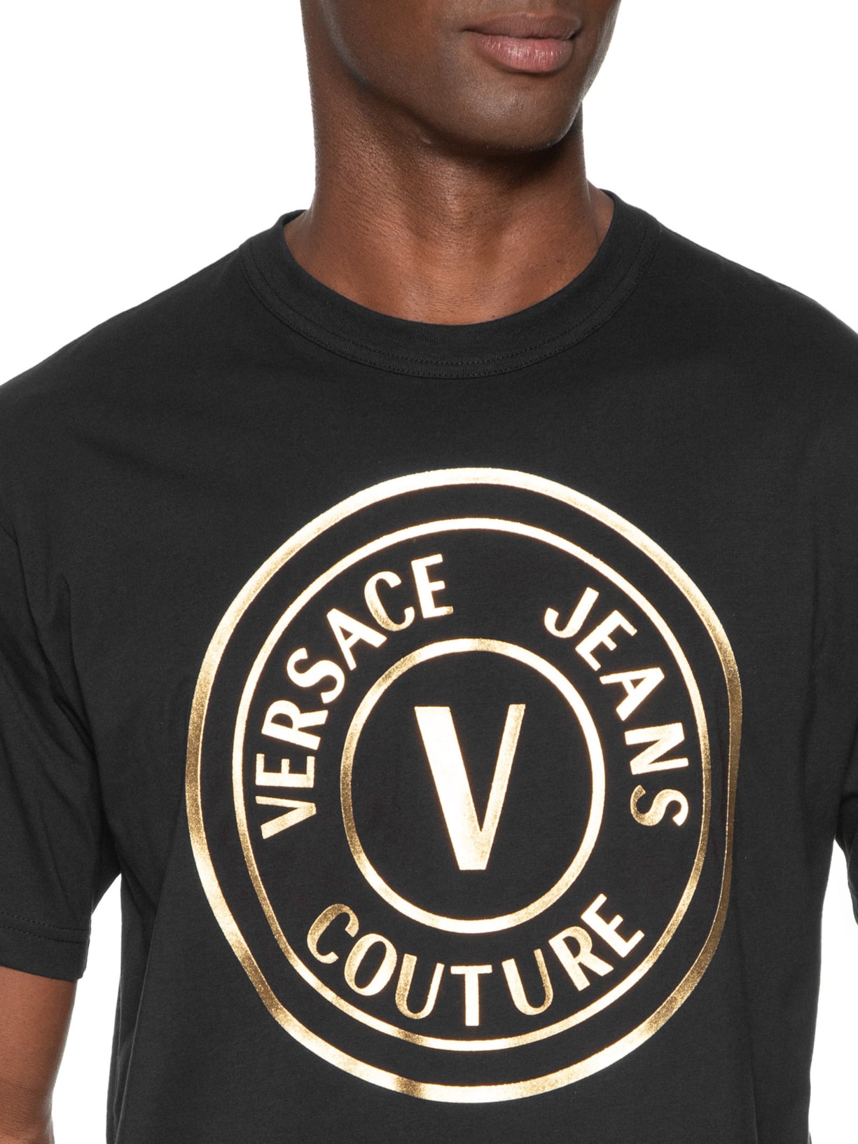 Camiseta Masculina Manga Curta Logo Foil Grande Preto Versace Jeans Couture