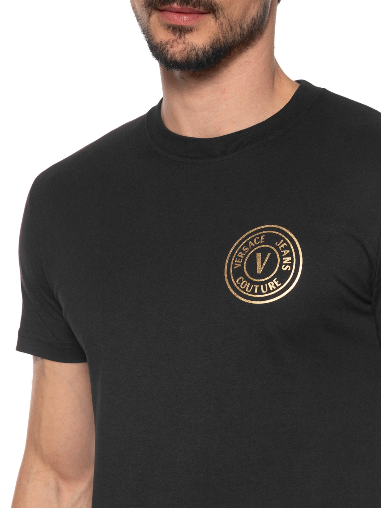 Camiseta Masculina Manga Curta Logo Foil Preto Versace Jeans Couture