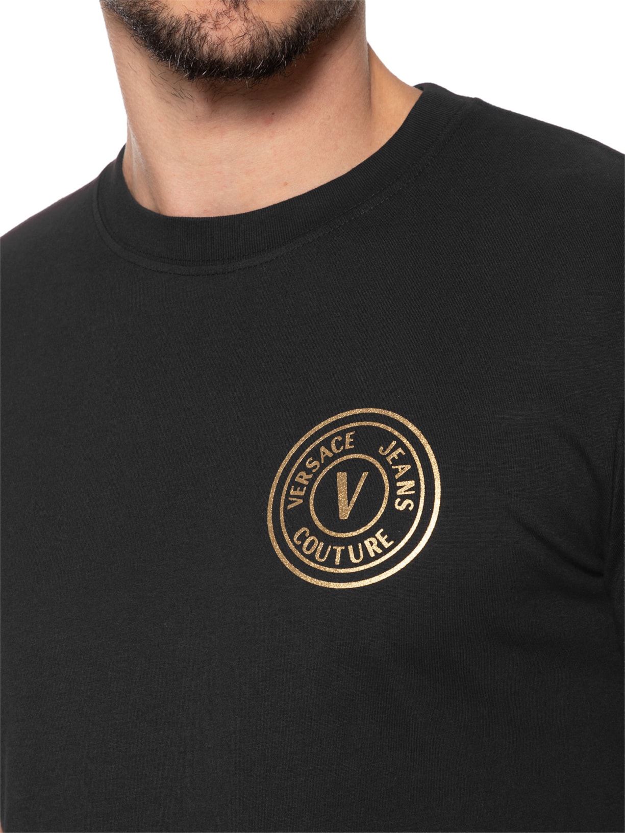 Camiseta Masculina Manga Curta Logo Foil Preto Versace Jeans Couture