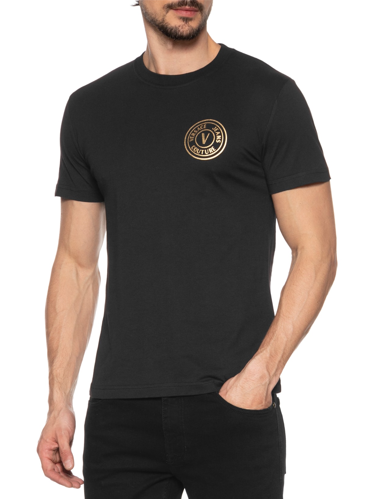 Camiseta Masculina Manga Curta Logo Foil Preto Versace Jeans Couture