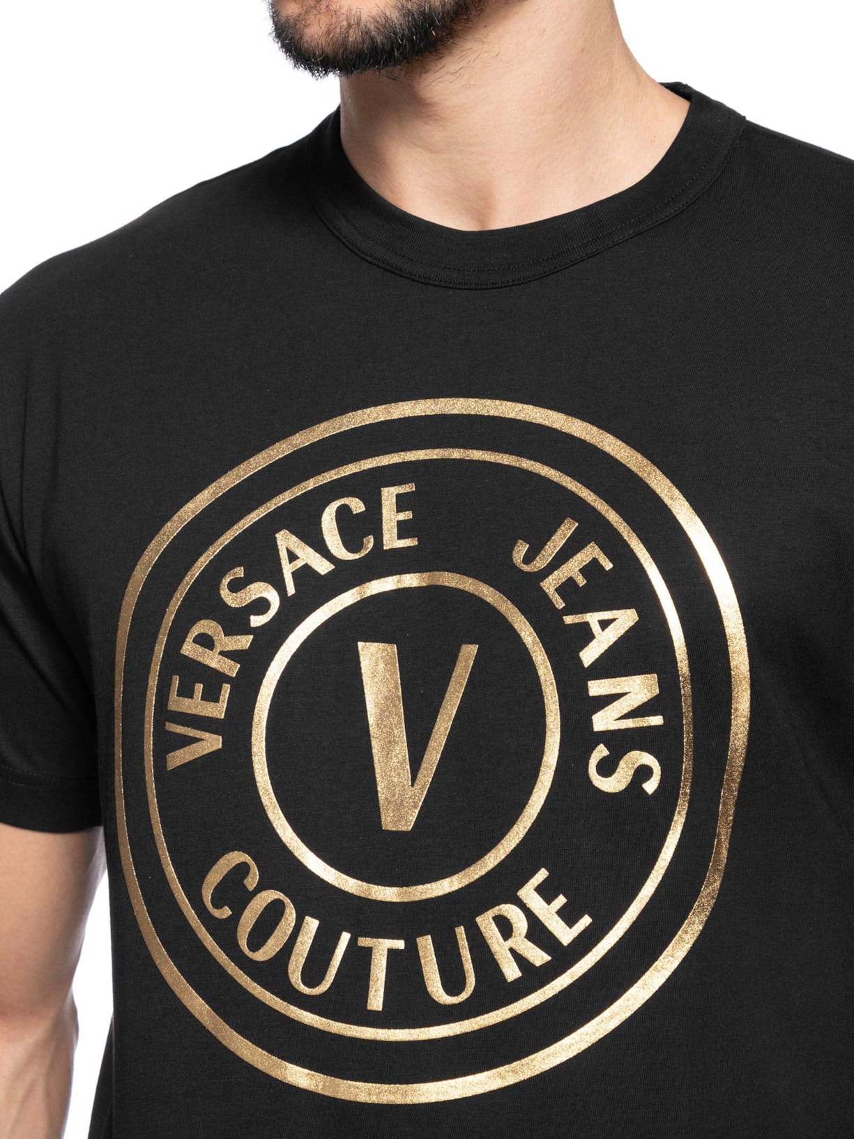 Camiseta Masculina Manga Curta Logo Foil Preto  Versace Jeans Couture