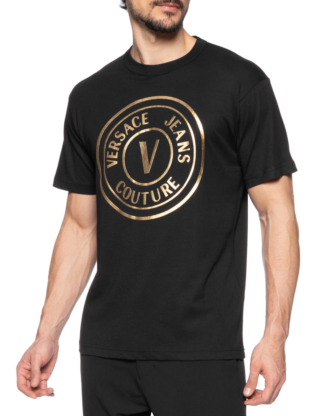 Camiseta Masculina Manga Curta Logo Foil Preto  Versace Jeans Couture