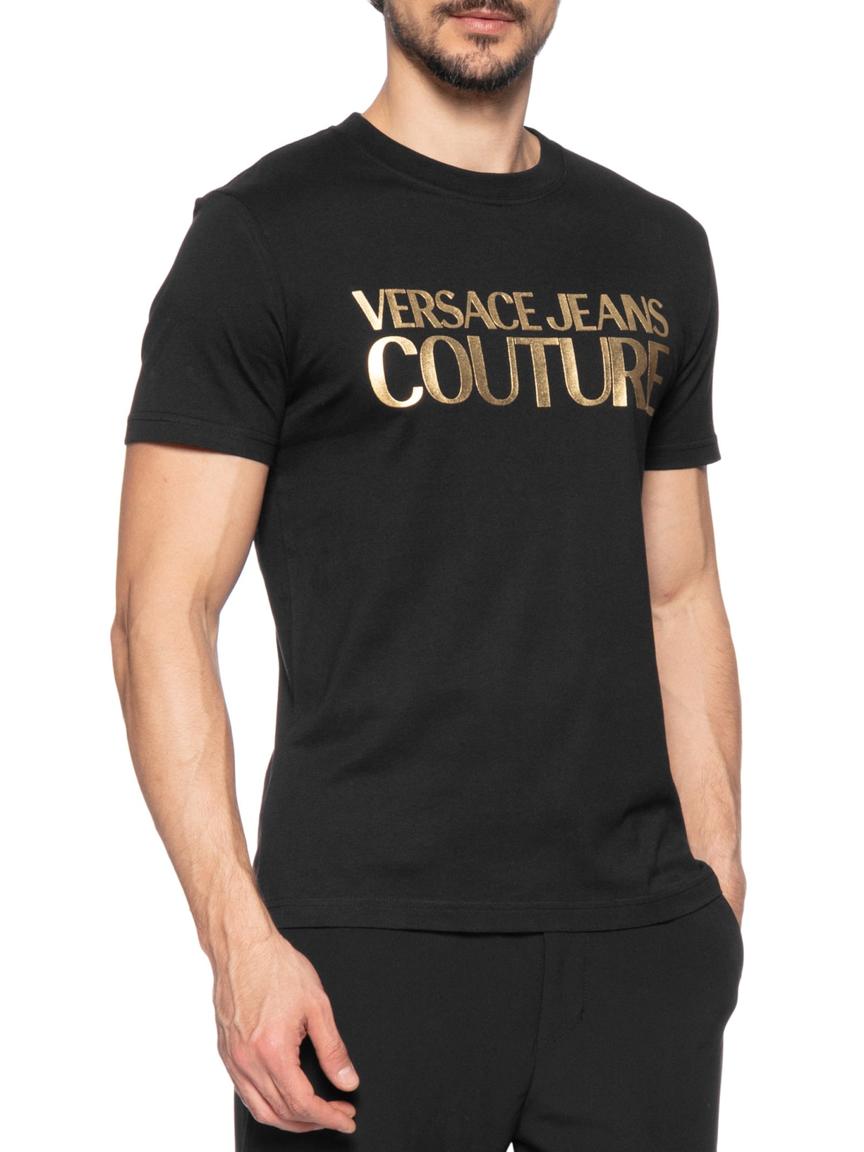 Camiseta Masculina Manga Curta Logo Foil Preto Versace Jeans Couture